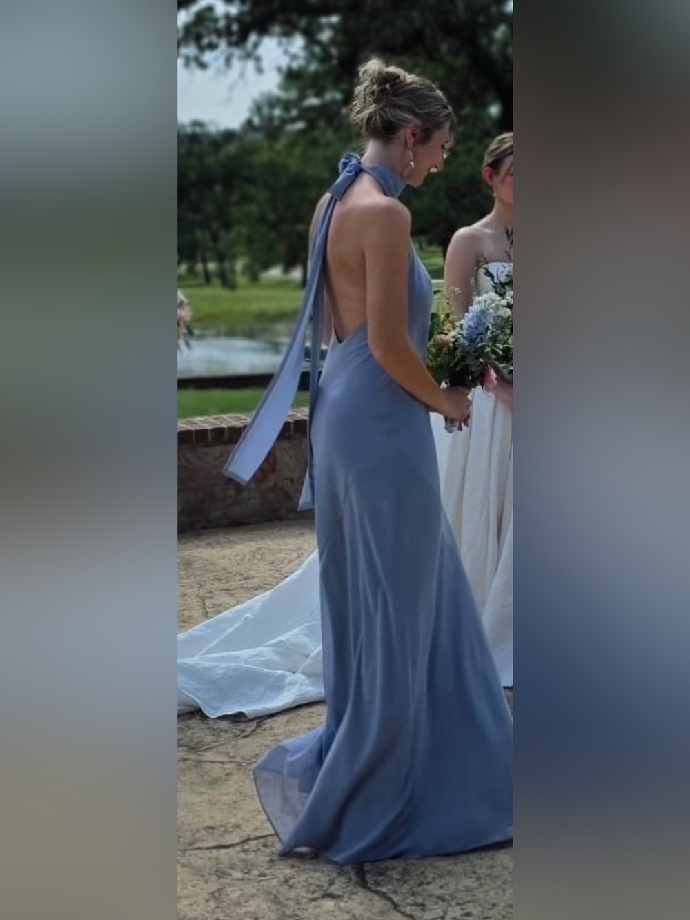 Azazie Dusty Blue Backless Slip Gown